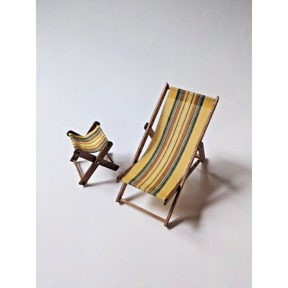 Vintage‎ Dollhouse Miniature Folding Beach Patio Outdoor Chaise Lounge Furniture